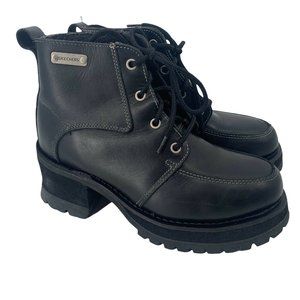 VTG Skechers 90s Chunky Heel Boots Sz 9-9.5 Black Leather Goth Heavy Y2K